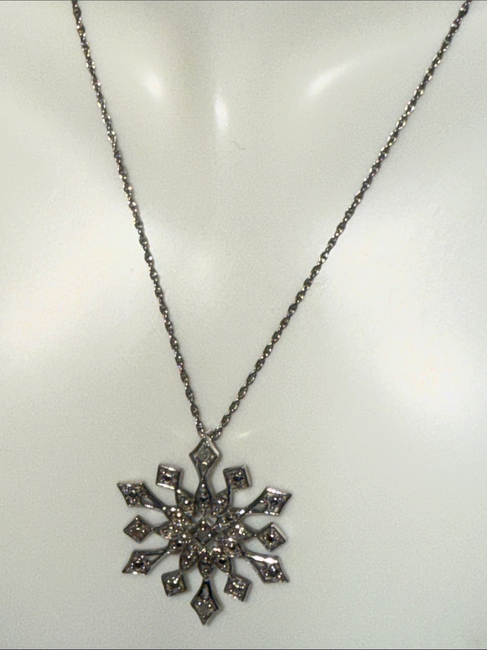 Sterling Silver Snowflake Pendant Necklace with Diamond Chip